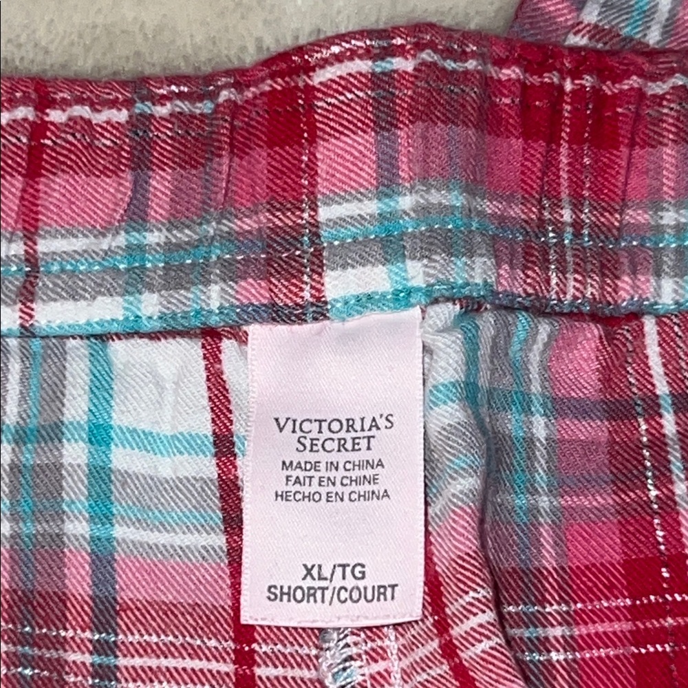 VICTORIA’S SECRET  🛌😴 LK NW COTTON PINK RED BLUE PLAID PAJAMAS Petite XL Short - Picture 9 of 10